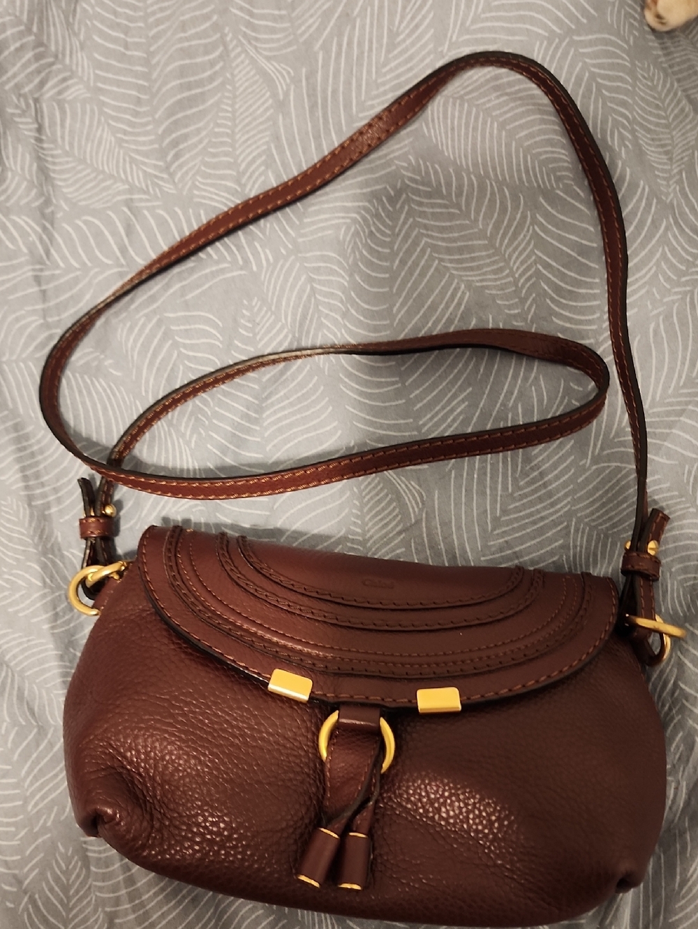 Chloe Marcie Brown Leather Crossbody Bag with Gold Accents